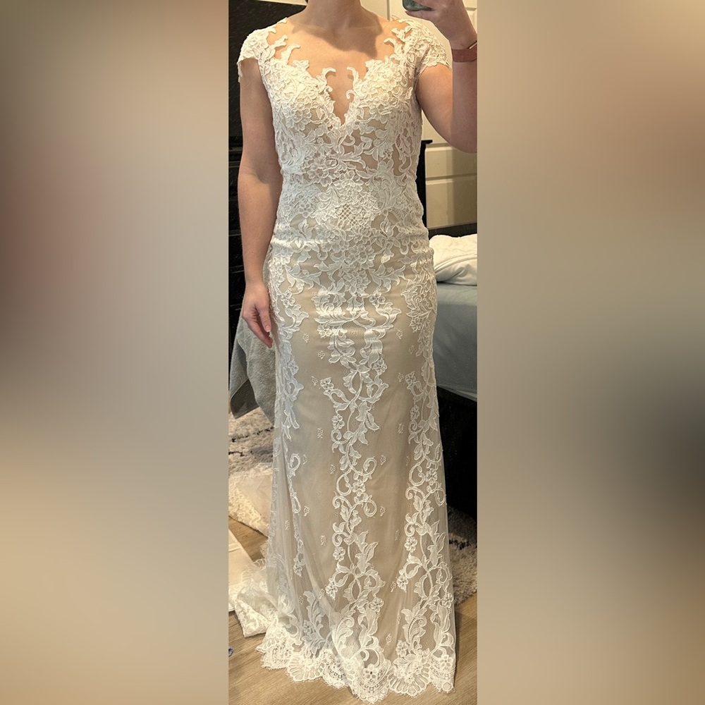 Calla Blanche 18130D Lace Sheath Wedding Dress ivory/lt nude size 10